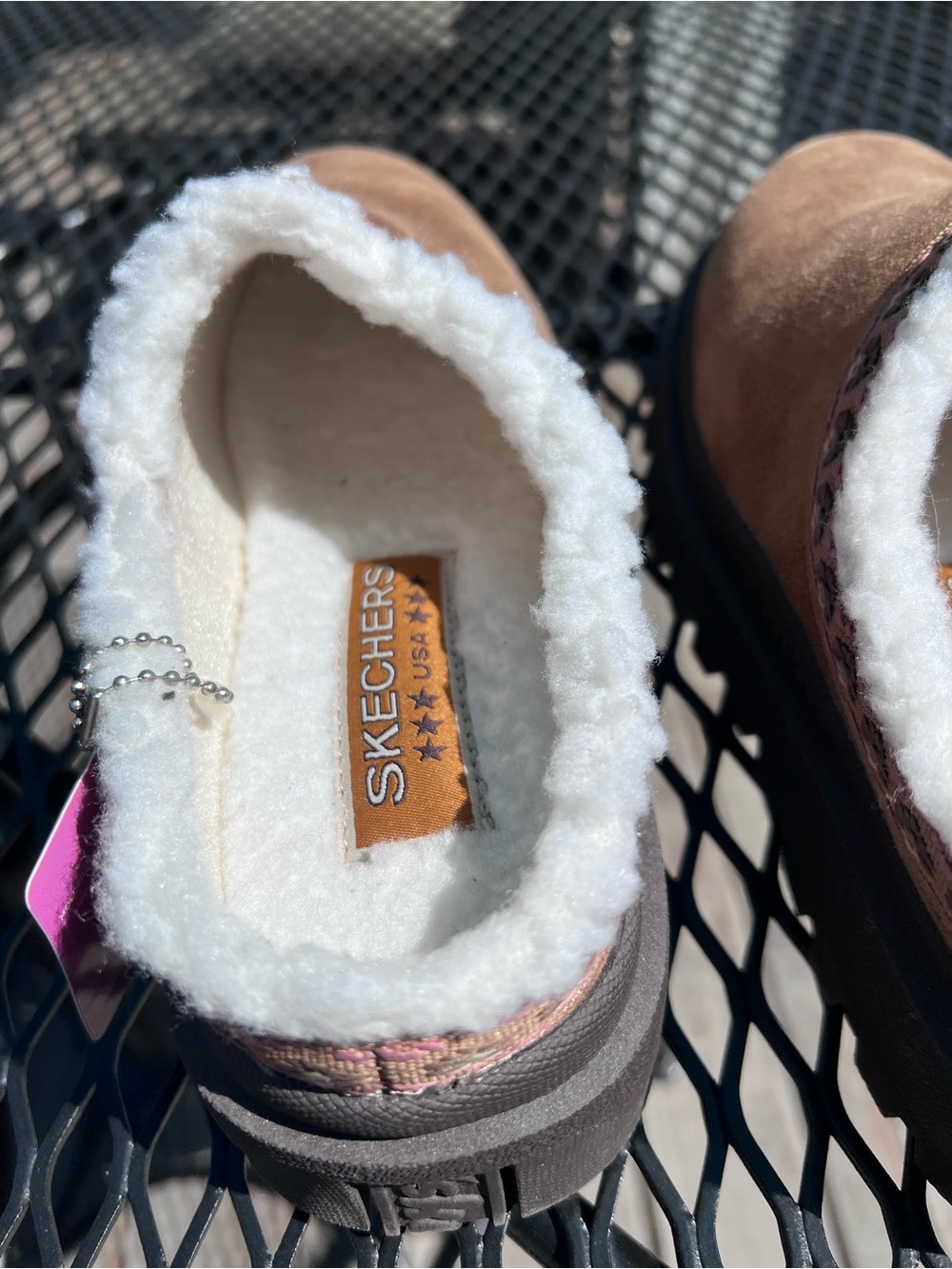 Skechers Brown Faux-Suede Slip-On Clogs with White Sherpa Trim - Picture 9 of 14